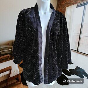 Ann Taylor Velvet Kimono w/ Gold Polkadots Sz  XS/S Open Jacket Dressy Chic